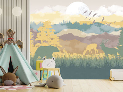 Бесшовная фреска «Акварельная сага дикой природы»