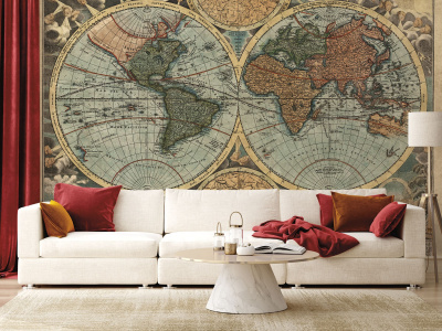 Бесшовная фреска «Старинная карта мира Гоманна»