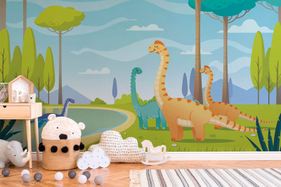 Бесшовная фреска «Динозавры для самых маленьких»