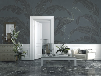 Бесшовная фреска «Фламинго на прогулке»