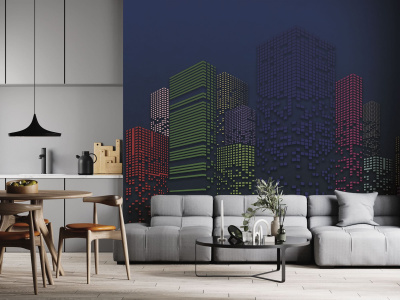 Бесшовная фреска «Пиксельный город» Бесшовная фреска «Пиксельный город»