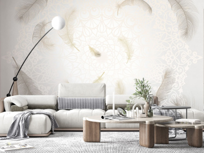 Бесшовная фреска «Перья на тёплом фоне»