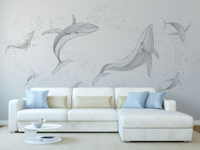 Бесшовная фреска «Танец китов»