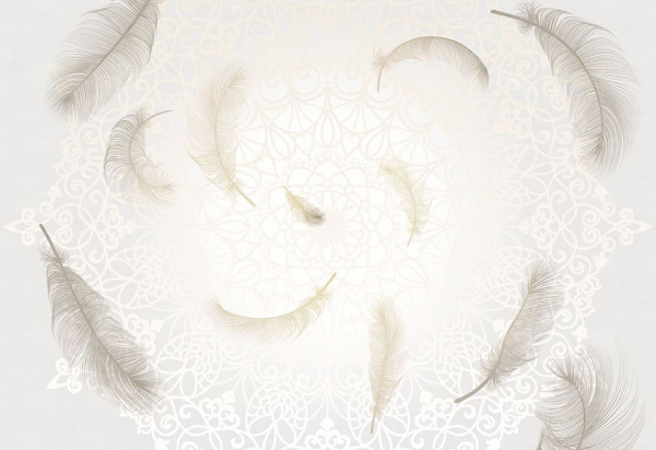 Бесшовная фреска «Перья на тёплом фоне»