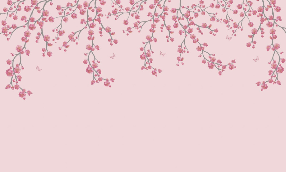 Бесшовная фреска «Веточки сакуры в розовом»