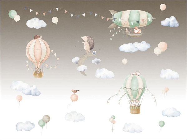 Бесшовная фреска «Воздушные шары и дружелюбные зверята»