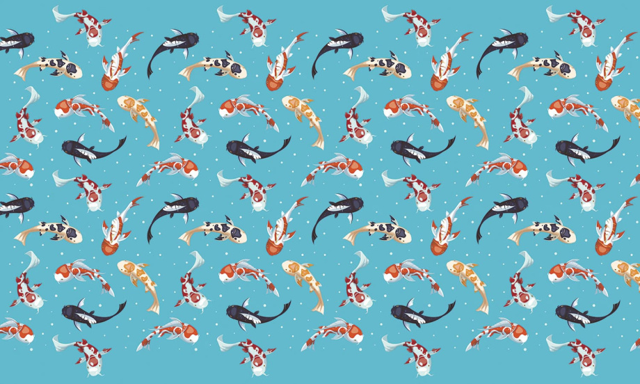 Бесшовная фреска «Карпы кои в бирюзовой гармонии»