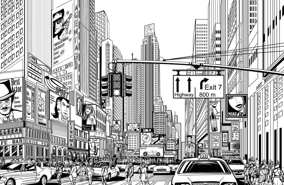 Бесшовная фреска «Раскраска город»