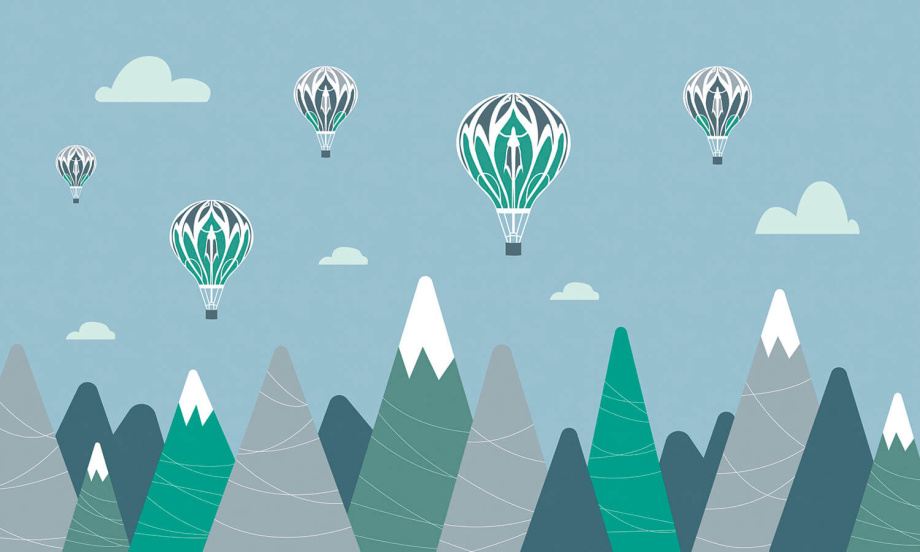 Бесшовная фреска «Воздушные шары и горы»