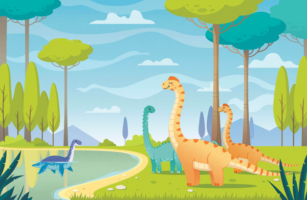 Бесшовная фреска «Динозавры для самых маленьких»