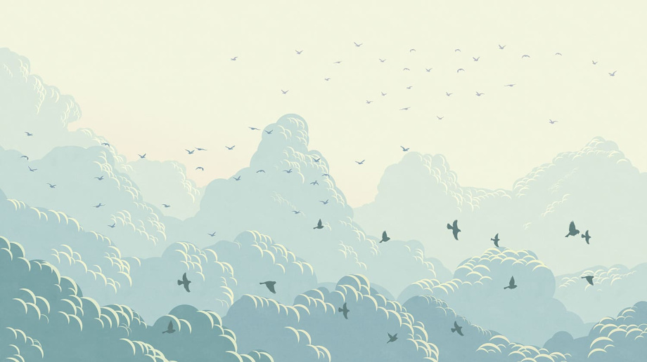 Бесшовная фреска «Птицы и облака»