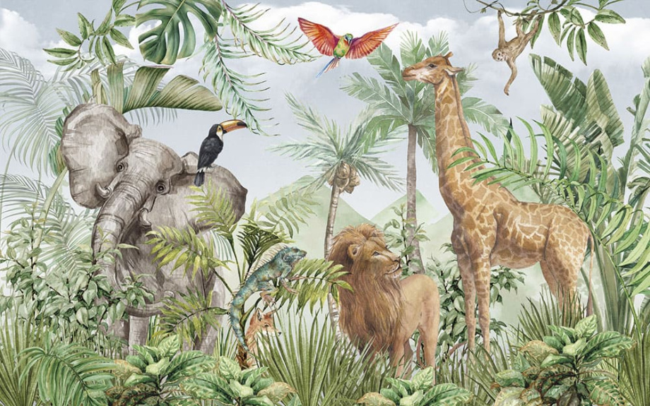 Бесшовная фреска «Зелёные чудеса: джунгли в детской комнате»