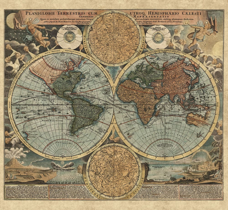 Бесшовная фреска «Старинная карта мира Гоманна»