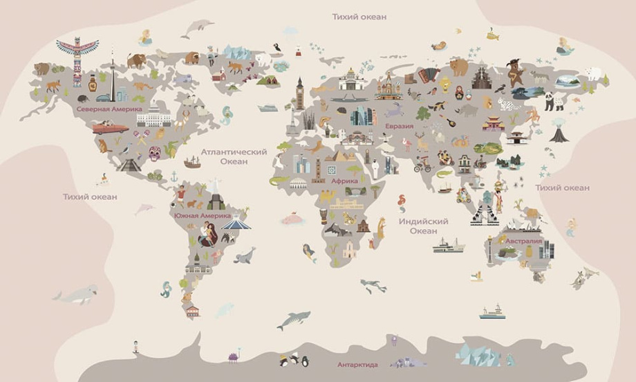 Бесшовная фреска «Карта мира путешествия» Бесшовная фреска «Карта мира путешествия»