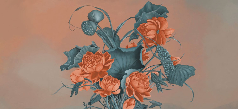 Бесшовная фреска «Викторианские цветы в красном»