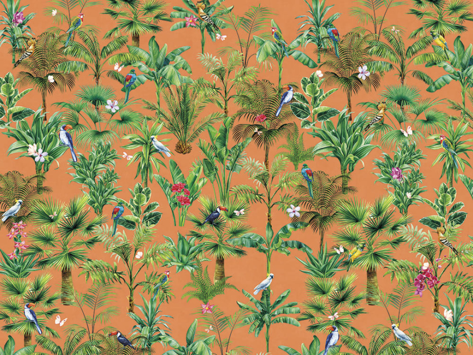 Бесшовная фреска «Тропические деревья и птицы»