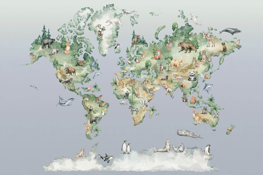 Бесшовная фреска «Карта с животными» Бесшовная фреска «Карта с животными»