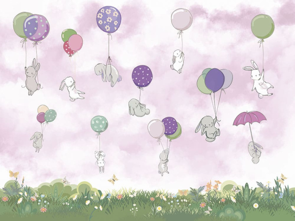Бесшовная фреска «Летающие зайки: обои для сладких снов»