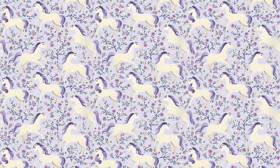 Бесшовная фреска «Единороги и цветы»