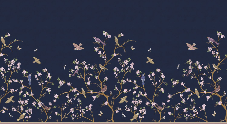 Бесшовная фреска «Волшебство птичек на ветвях»