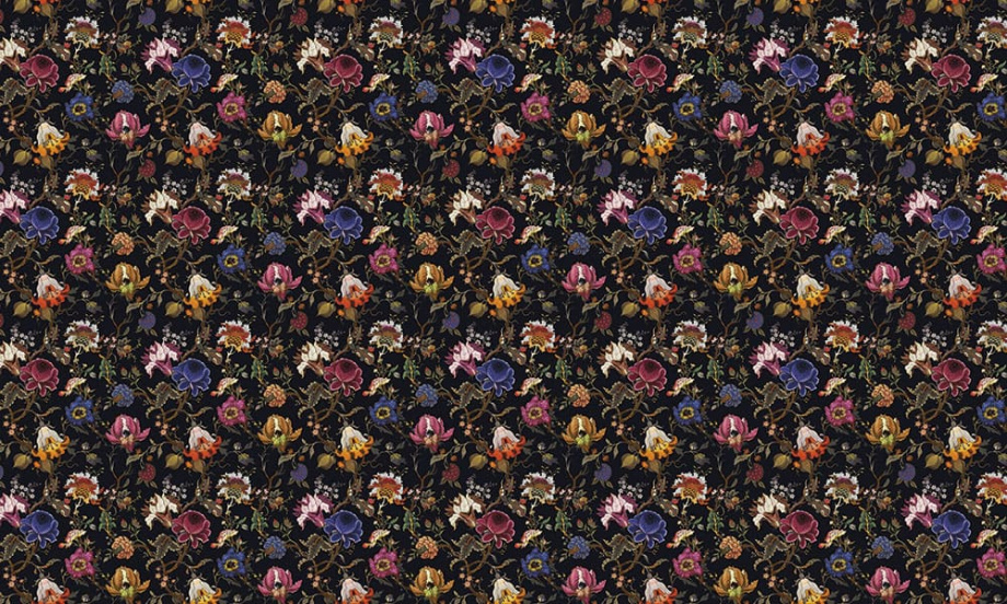 Бесшовная фреска «Танец цветов» на темном фоне