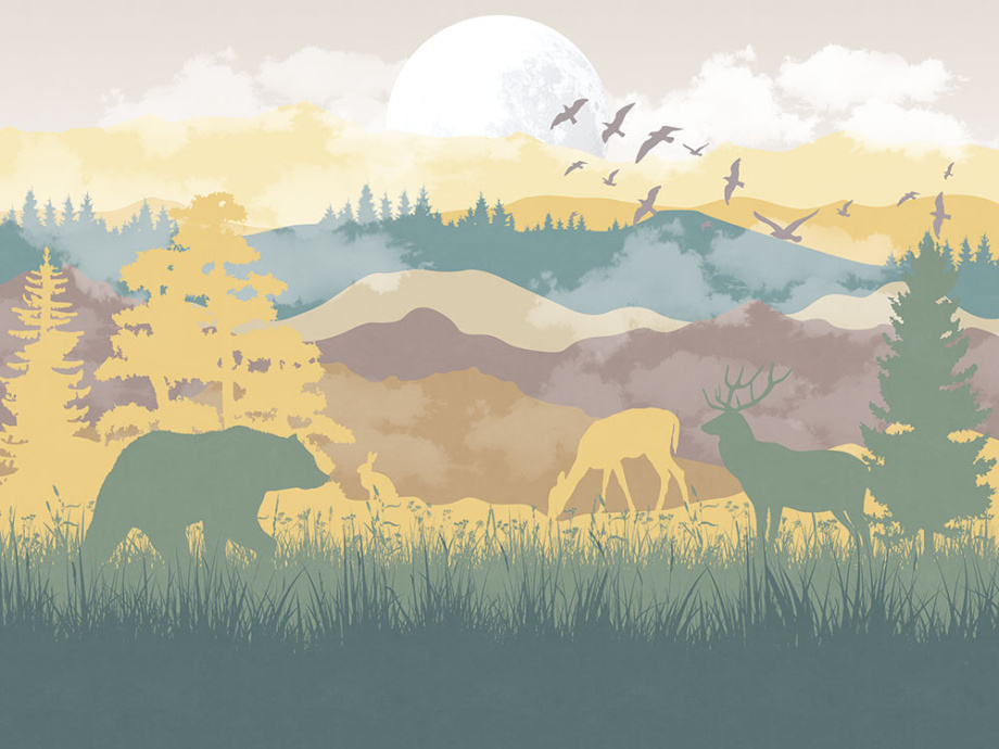 Бесшовная фреска «Акварельная сага дикой природы»