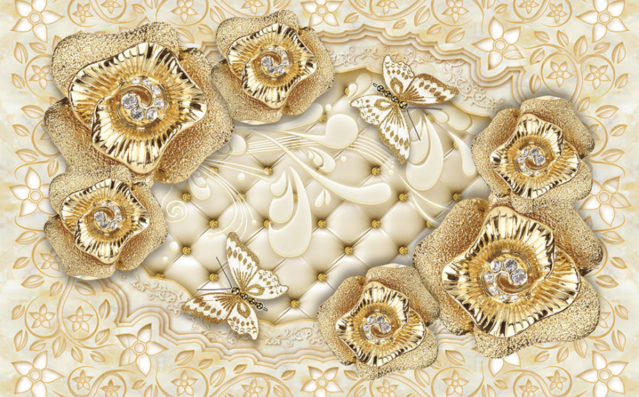 Бесшовная фреска «Золотые узоры и цветы»