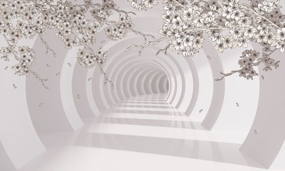 Бесшовная фреска «3D туннель с цветами»
